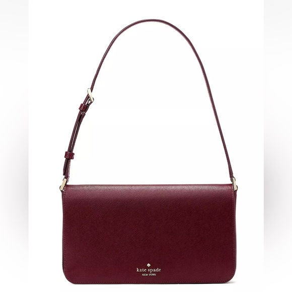 New Kate Spade Staci Flap Shoulder Bag Saffiano Leather Grenache - Picture 1 of 5